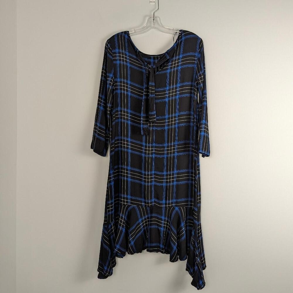 Women's Plaid Swing Dress with 3/4 Sleeves - Size M